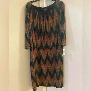Connected‎ Apparel black/cinnamon midi length long sleeves dress. 24W. NWT